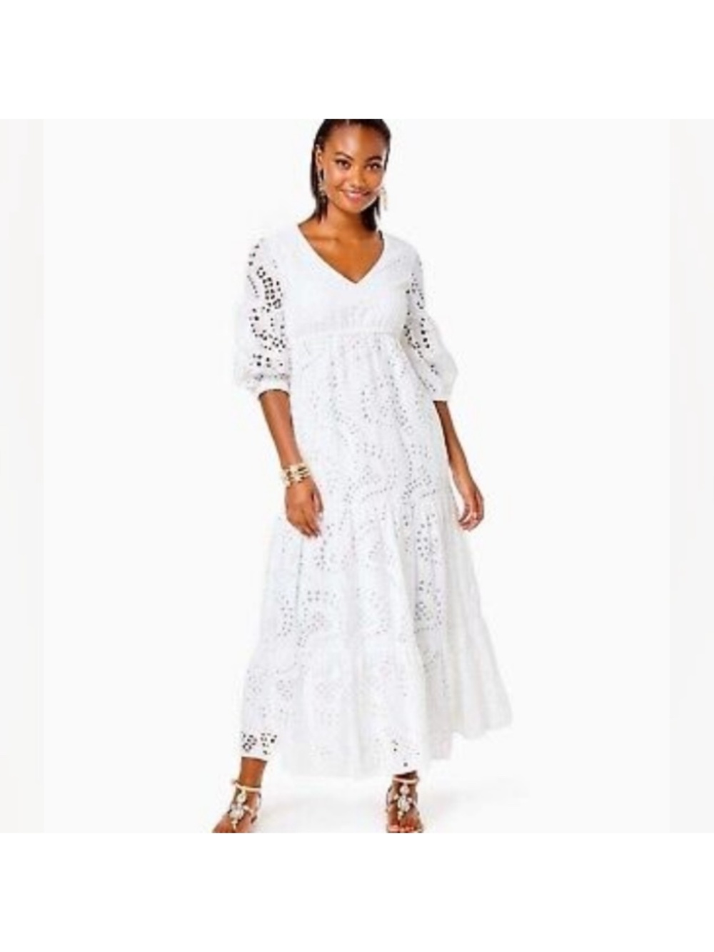 HTF!! Lilly Pulitzer Breanne Elbow Sleeve Eyelet Resort White Size 12 EUC!